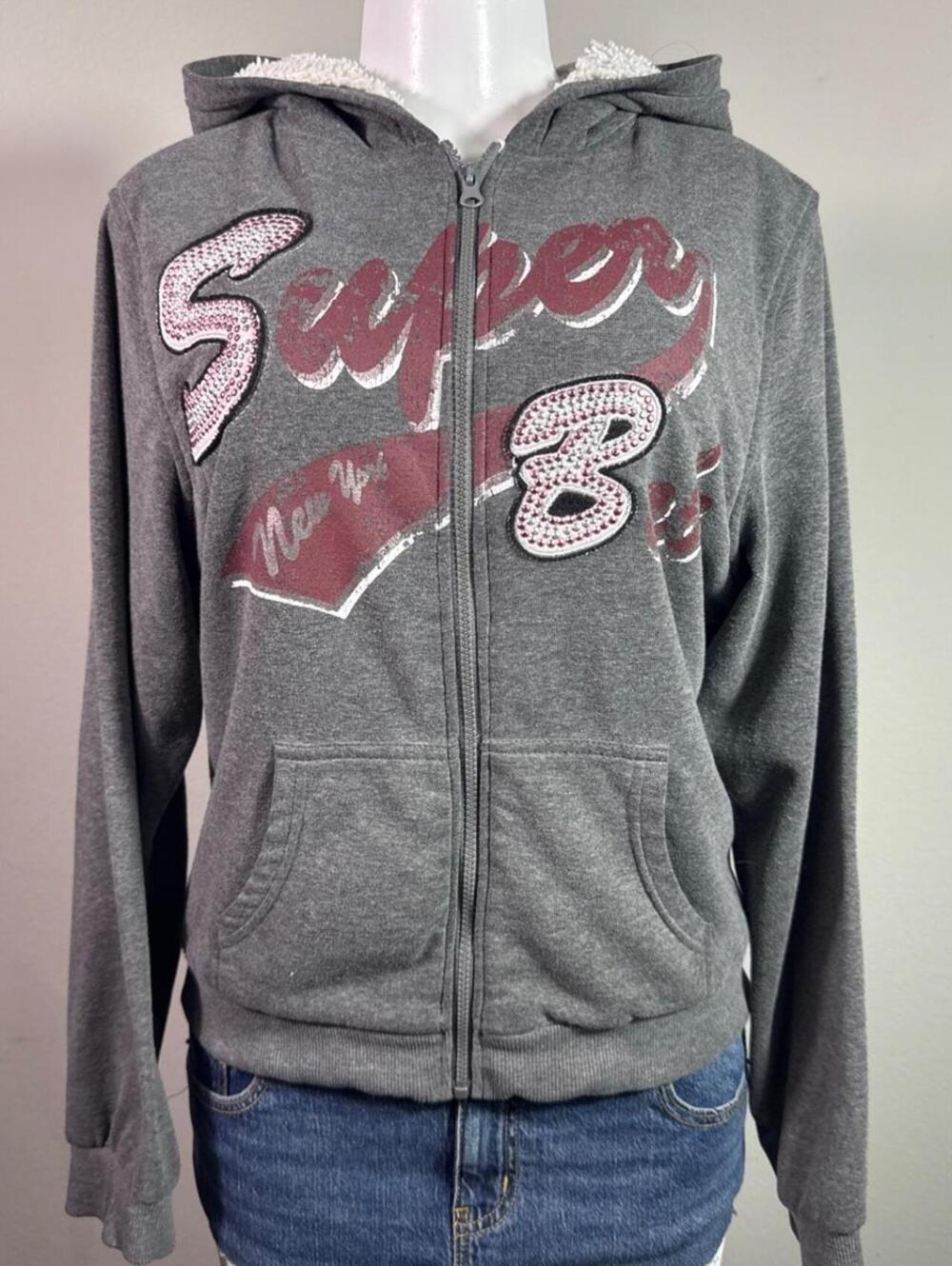 Y2K Apollo grey rhinestone zip hoodie – Women's Used Clothing